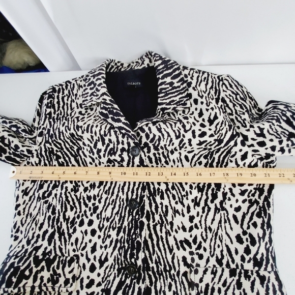 Talbots Textured Lined Blazer Size 16 Button Front Jacket Animal Print Office - Picture 7 of 13
